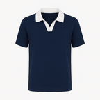 2 tone open collar polo shirt - Navy Blue