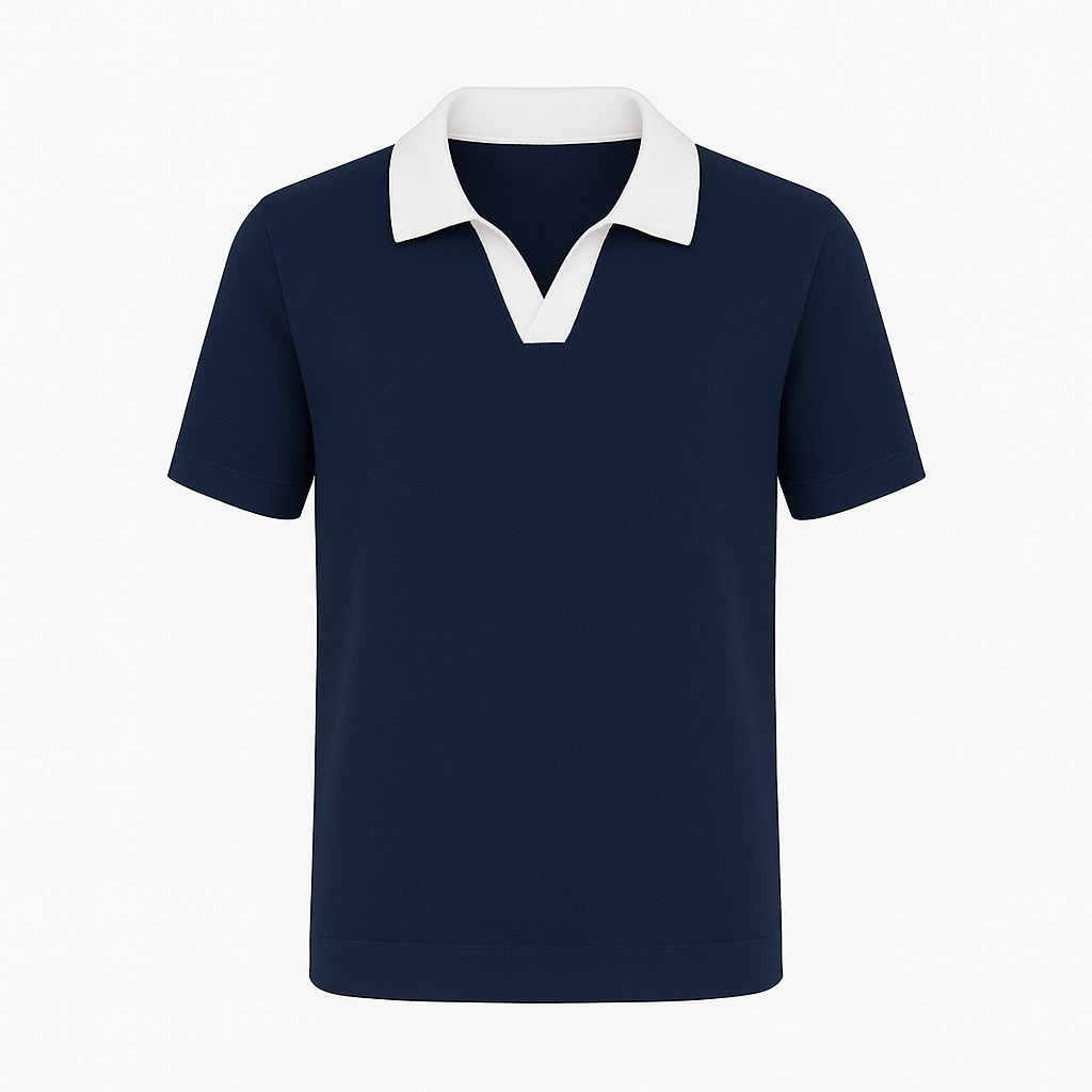 2-toons poloshirt met open kraag - marineblauw
