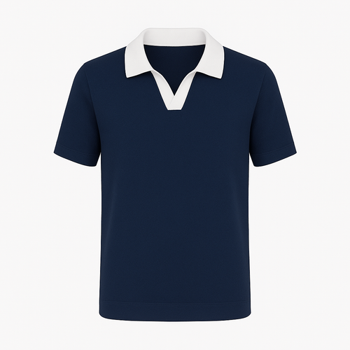 2-toons poloshirt met open kraag - marineblauw