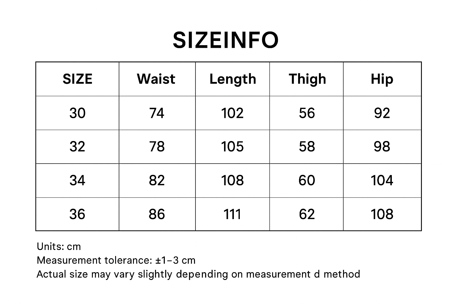 Sizing guide