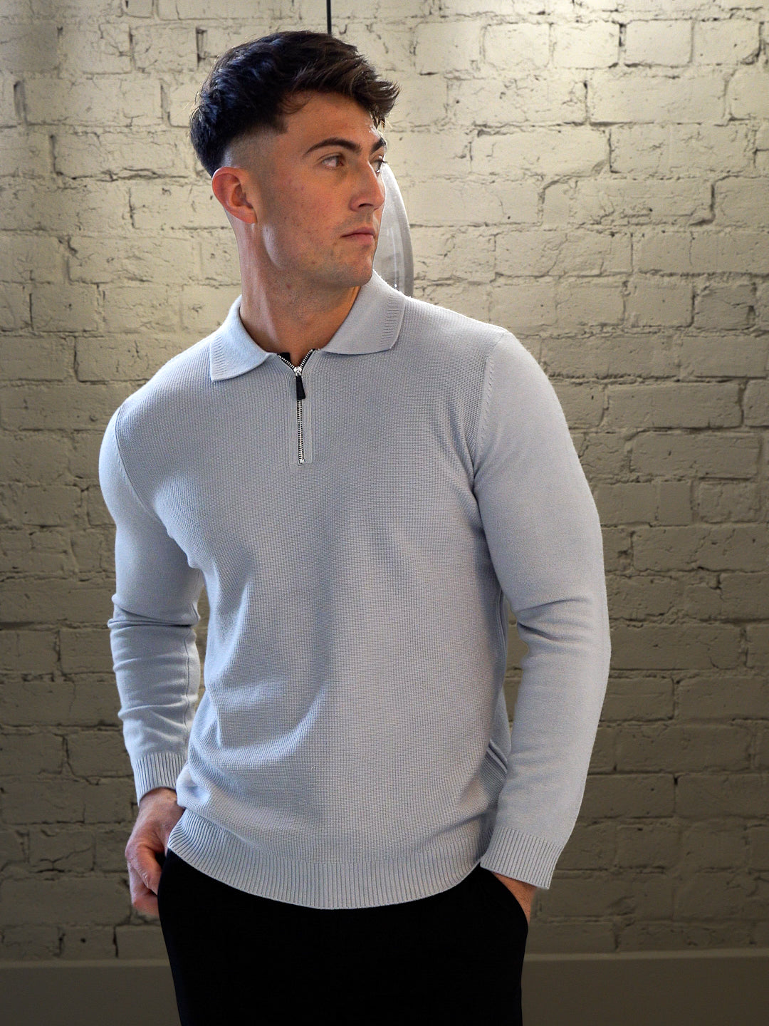 Polo de manga larga con cremallera - Gris