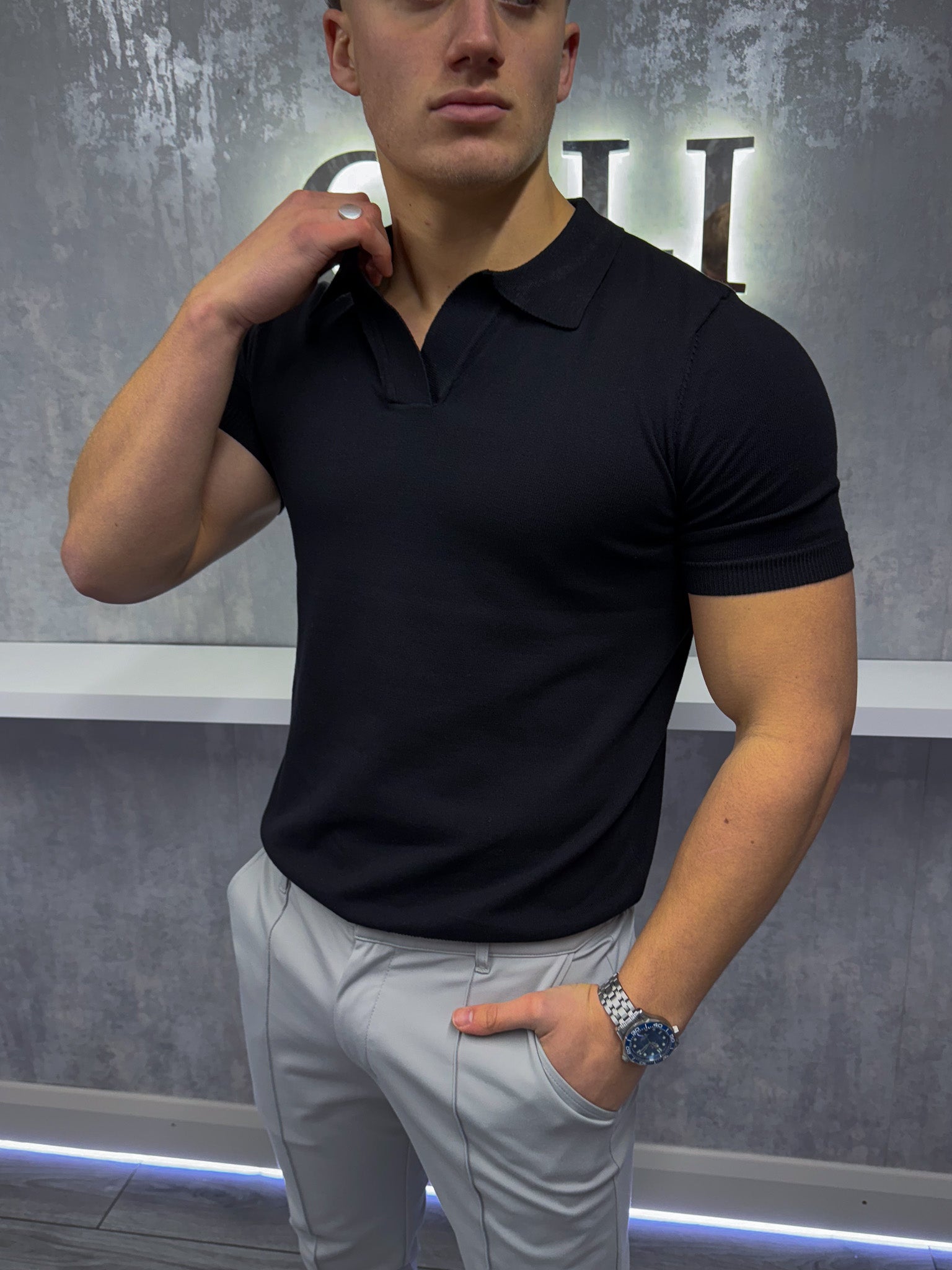 Poloshirt met Cubaanse Kraag - Zwart