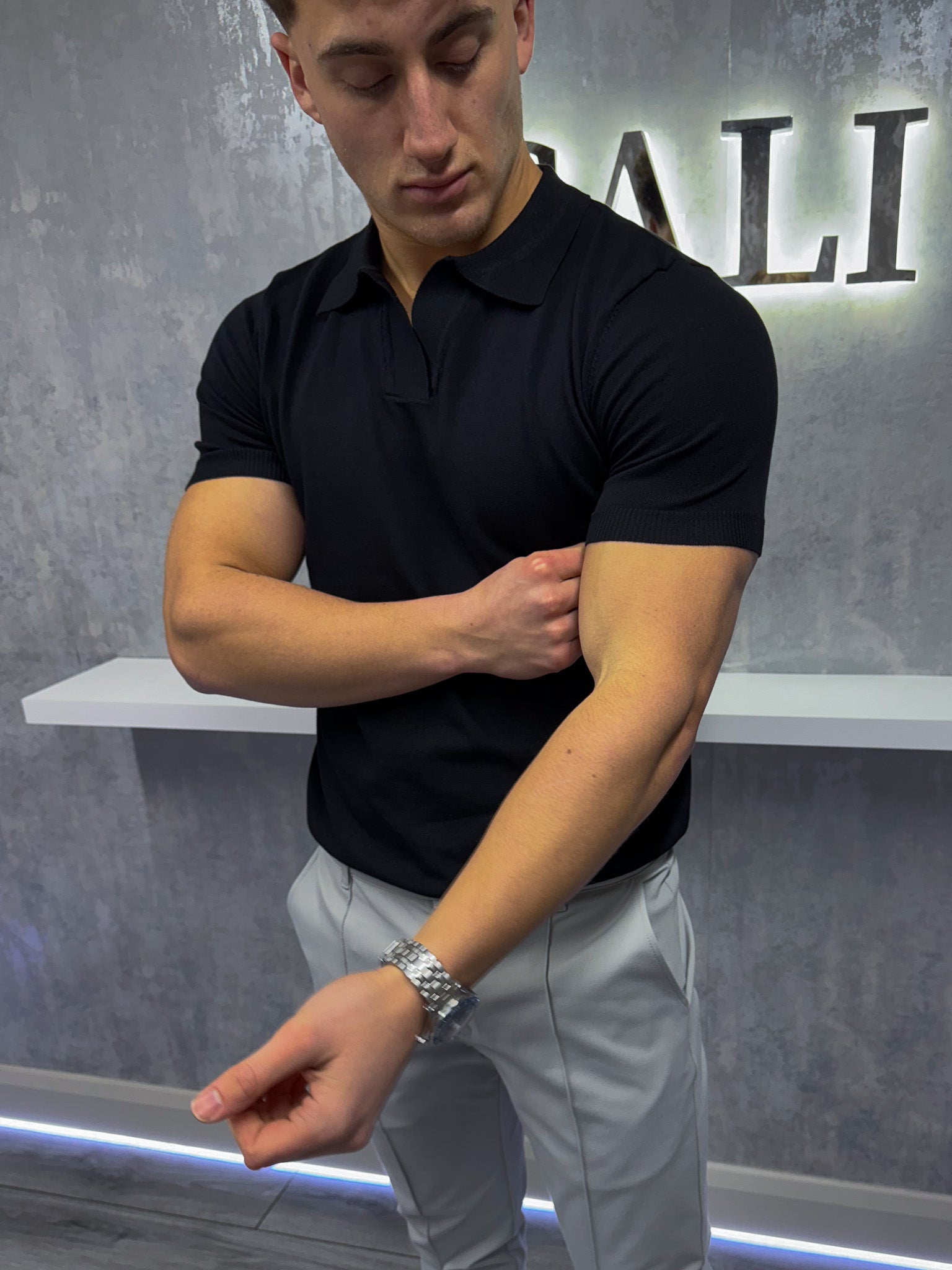 Poloshirt met Cubaanse Kraag - Zwart