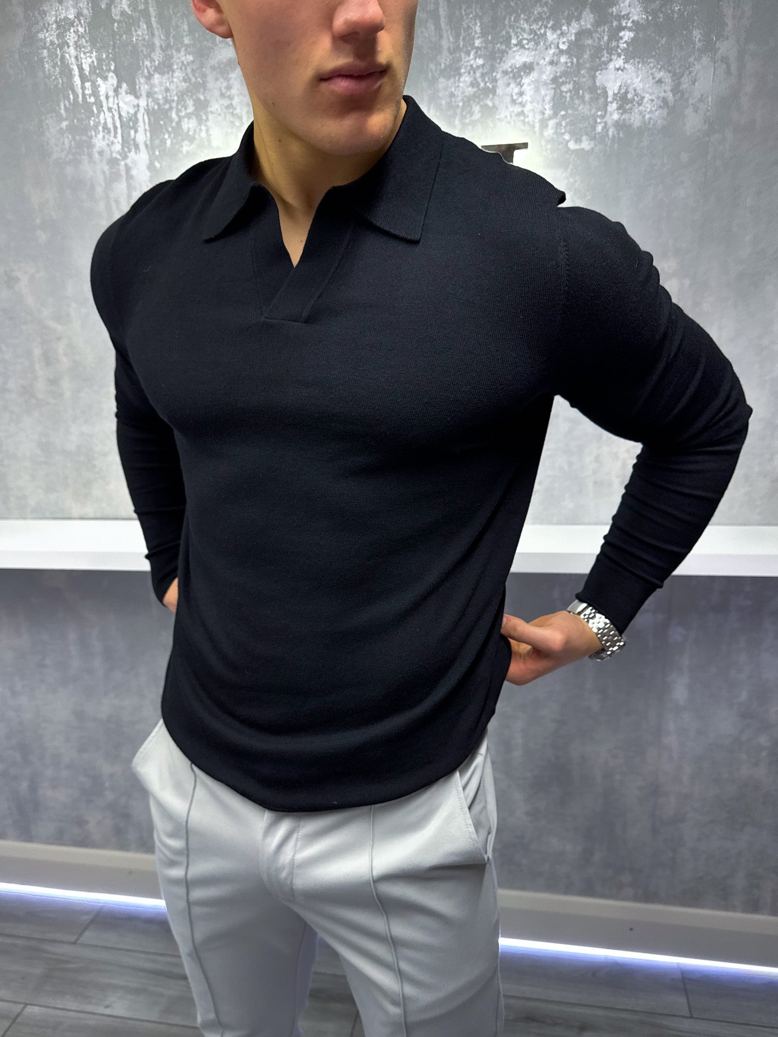 Rockefeller poloshirt met lange mouwen - zwart