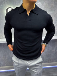 Rockefeller poloshirt met lange mouwen - zwart