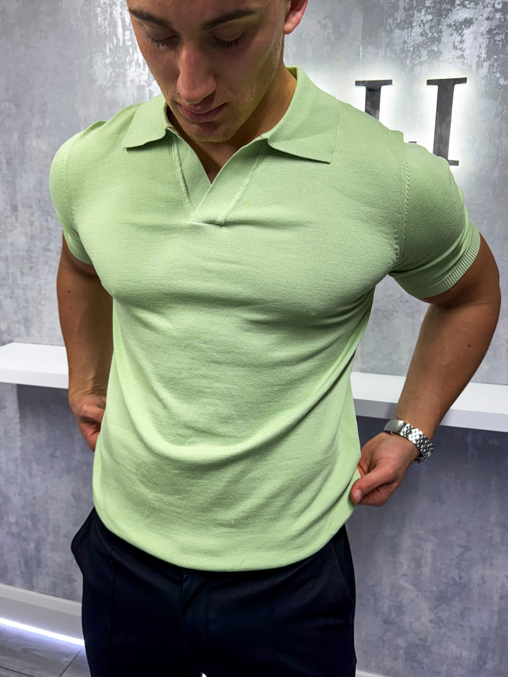 Poloshirt met Cubaanse kraag - Pistachegroen