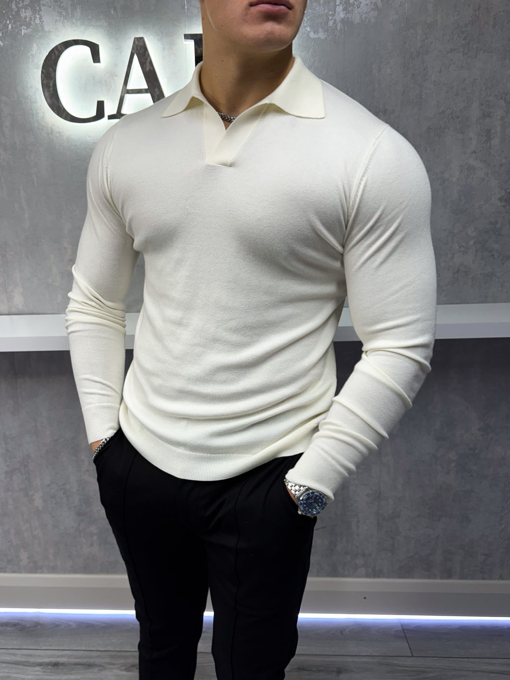 Rockefeller Langarm-Poloshirt – Beige