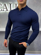 Rockefeller poloshirt met lange mouwen - marineblauw
