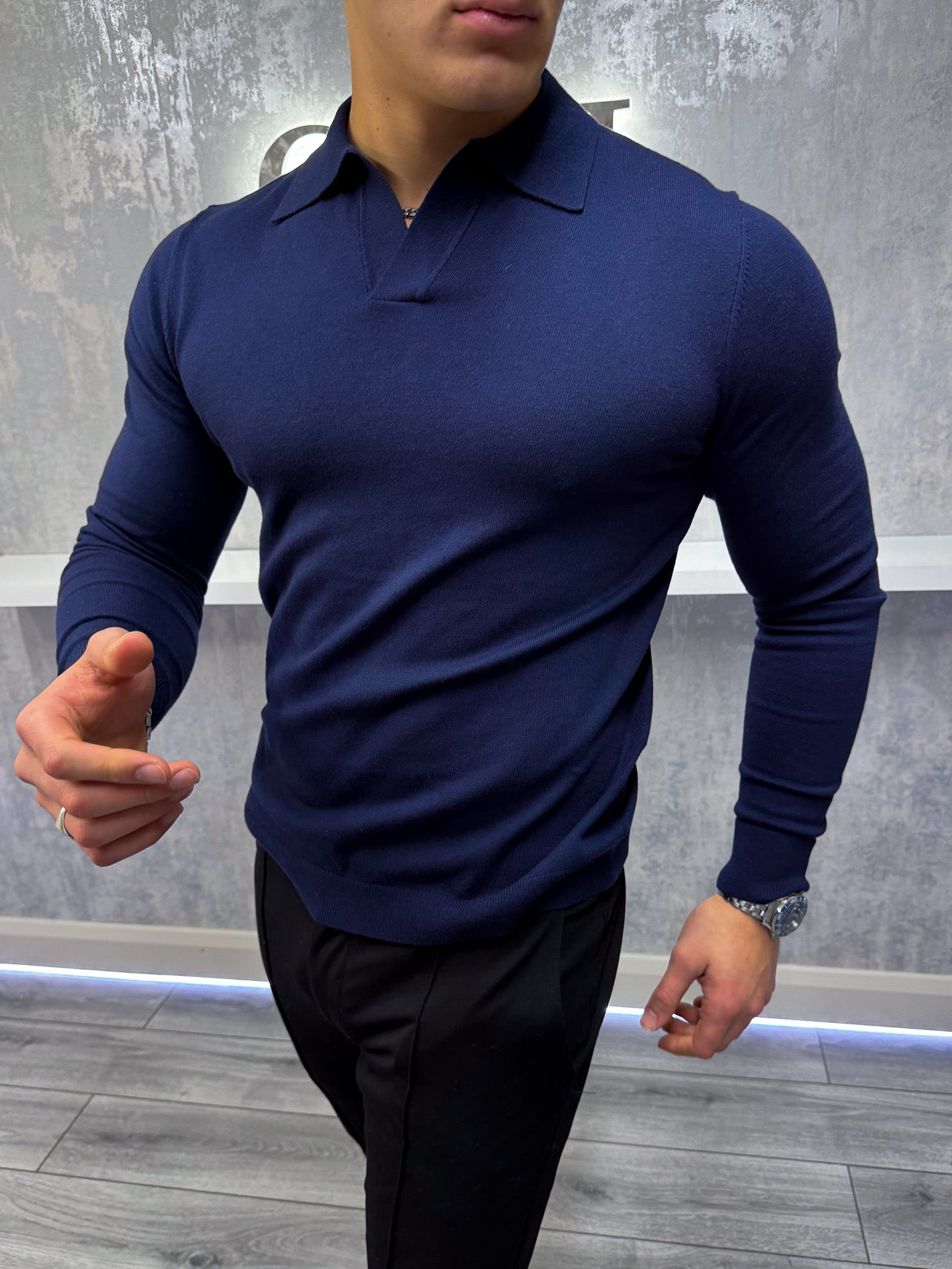 Rockefeller poloshirt met lange mouwen - marineblauw