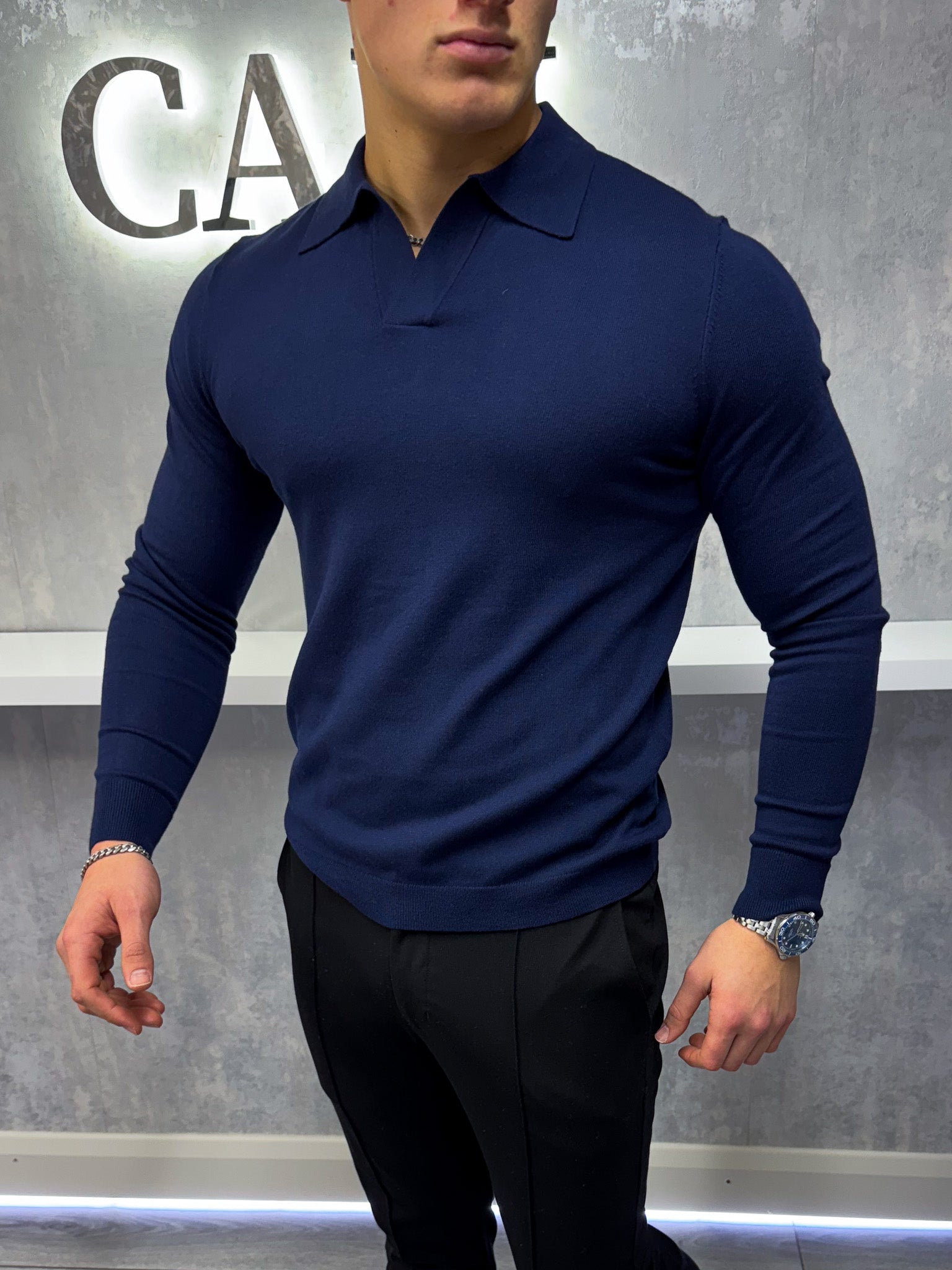 Rockefeller poloshirt met lange mouwen - marineblauw