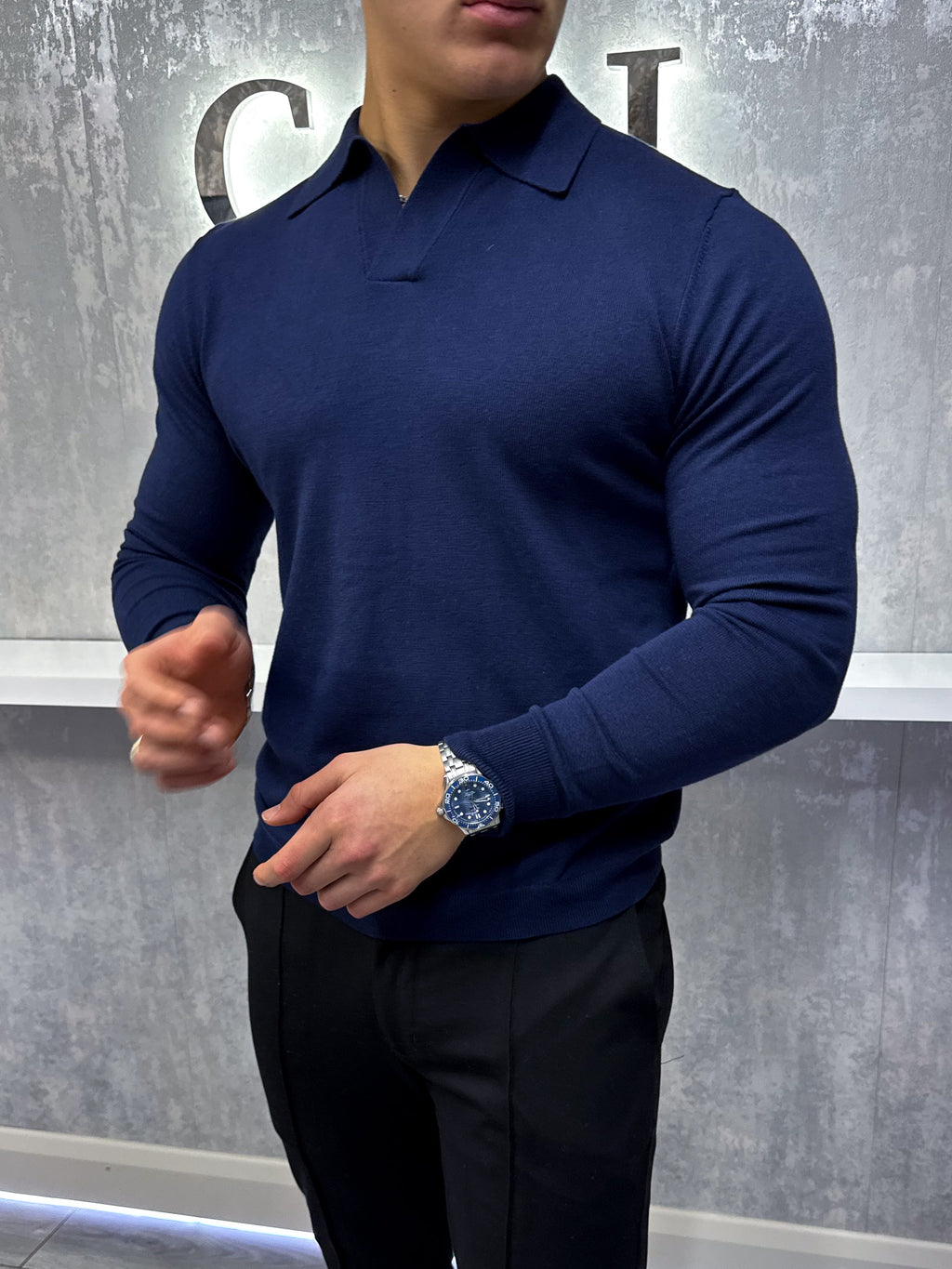 Rockefeller poloshirt met lange mouwen - marineblauw