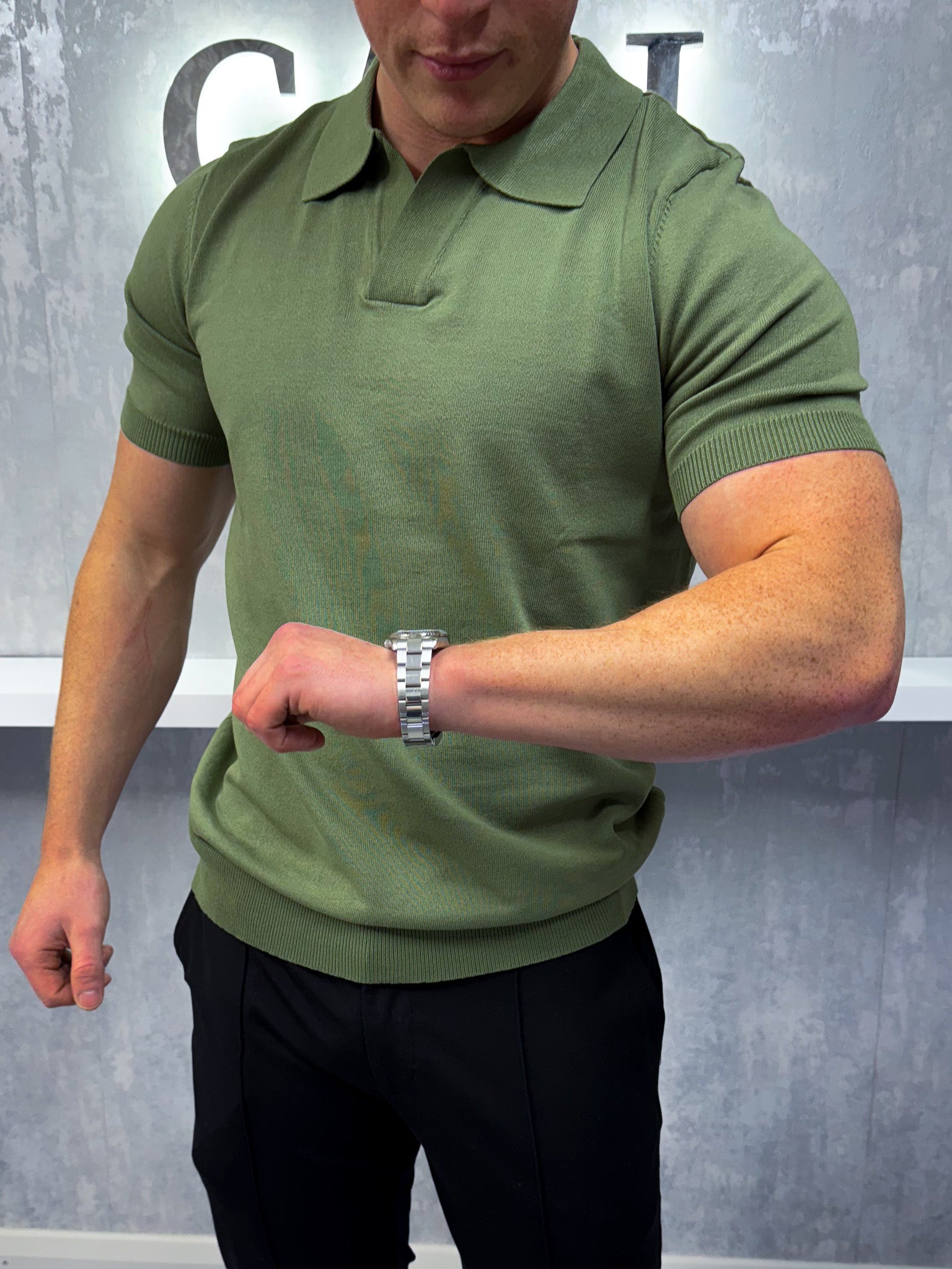 Poloshirt met Cubaanse kraag - Kaki