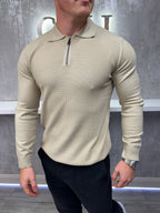 Polo de manga larga con cremallera - Beige