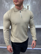 Polo de manga larga con cremallera - Beige