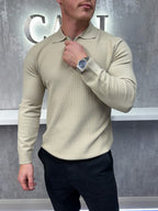 Polo de manga larga con cremallera - Beige
