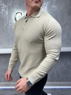 Polo de manga larga con cremallera - Beige