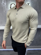Polo de manga larga con botones - Beige