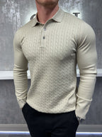 Polo de manga larga con botones - Beige