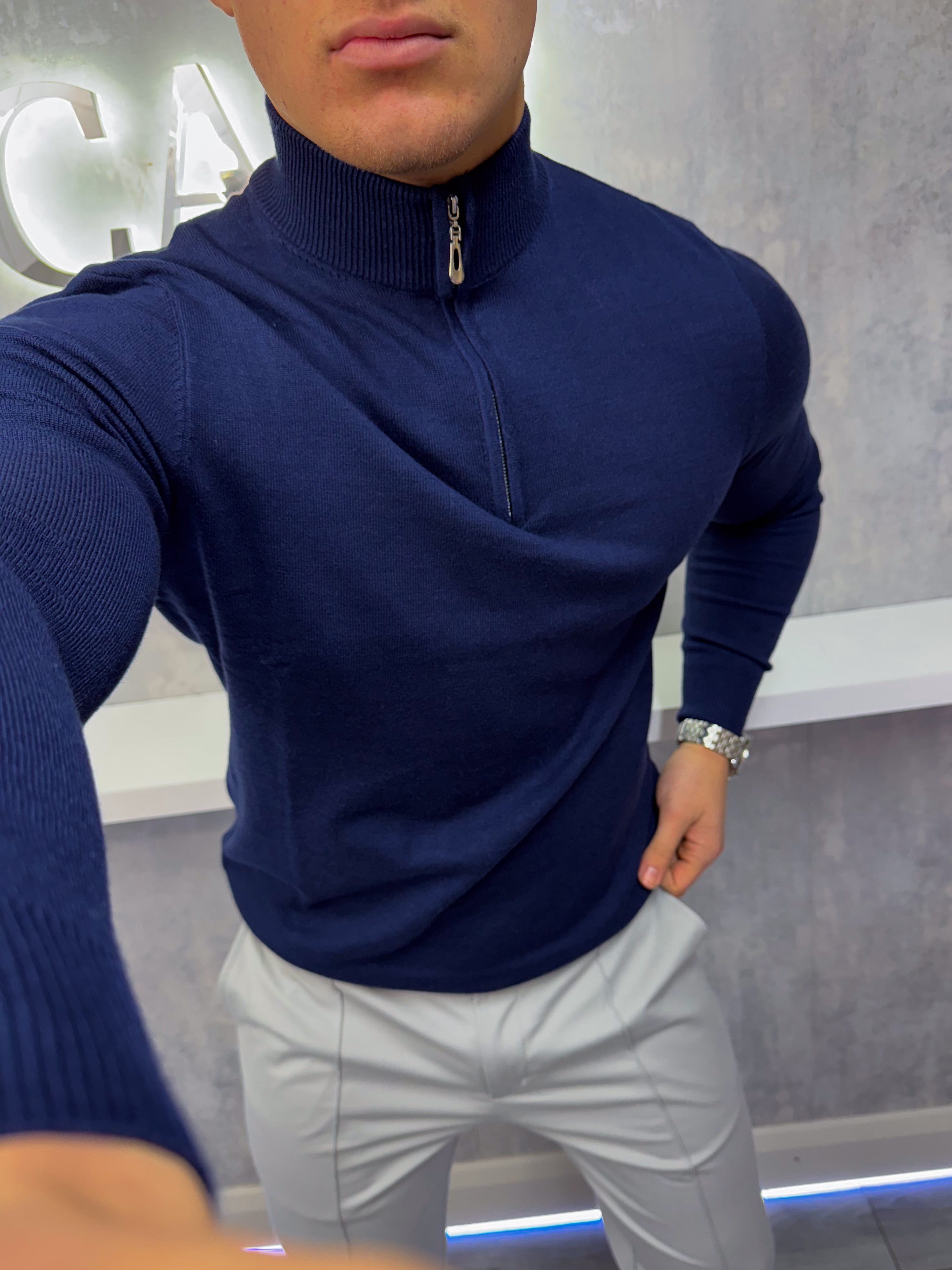 De Costello - Trui met halve rits - Marine