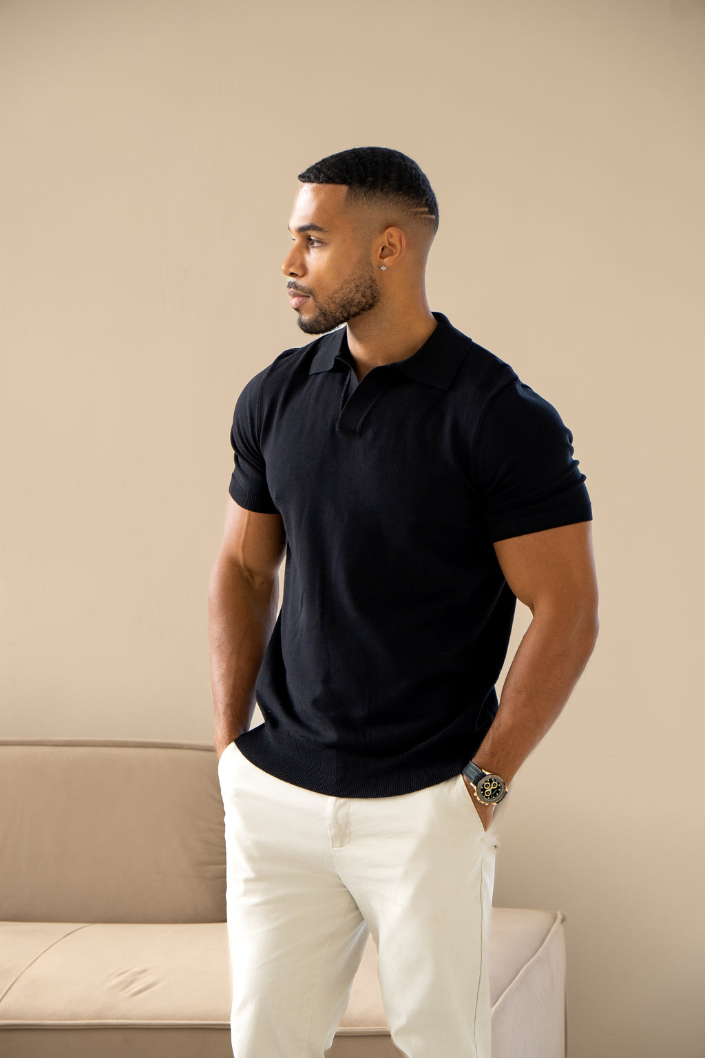 Polo de cuello cubano - negro