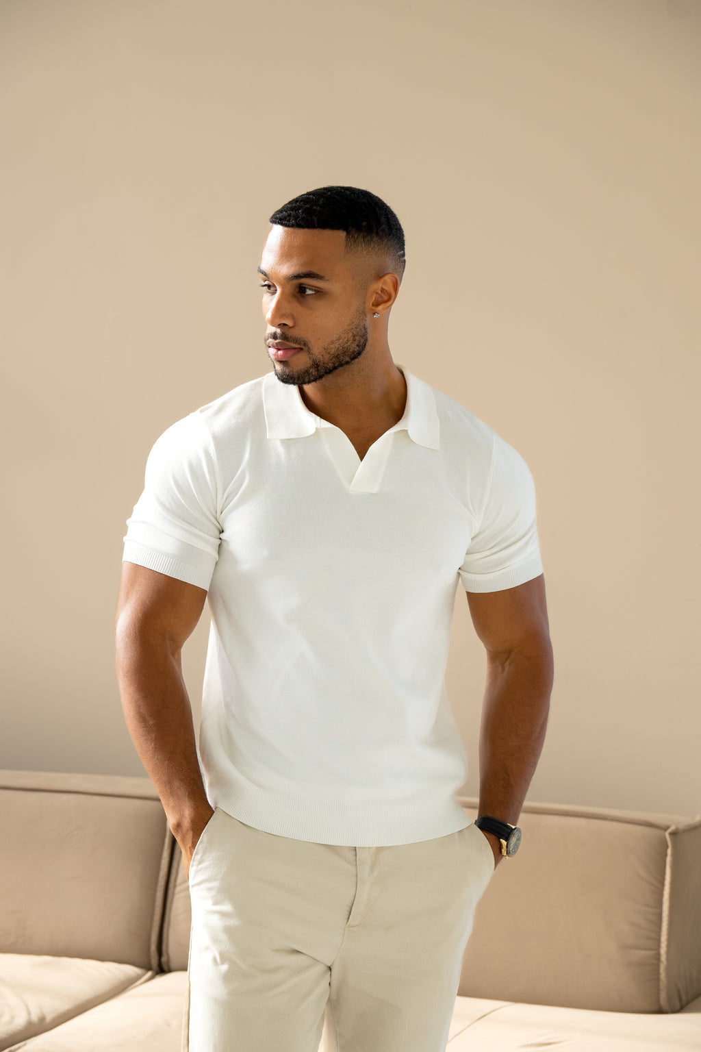 Poloshirt met Cubaanse Kraag - Wit