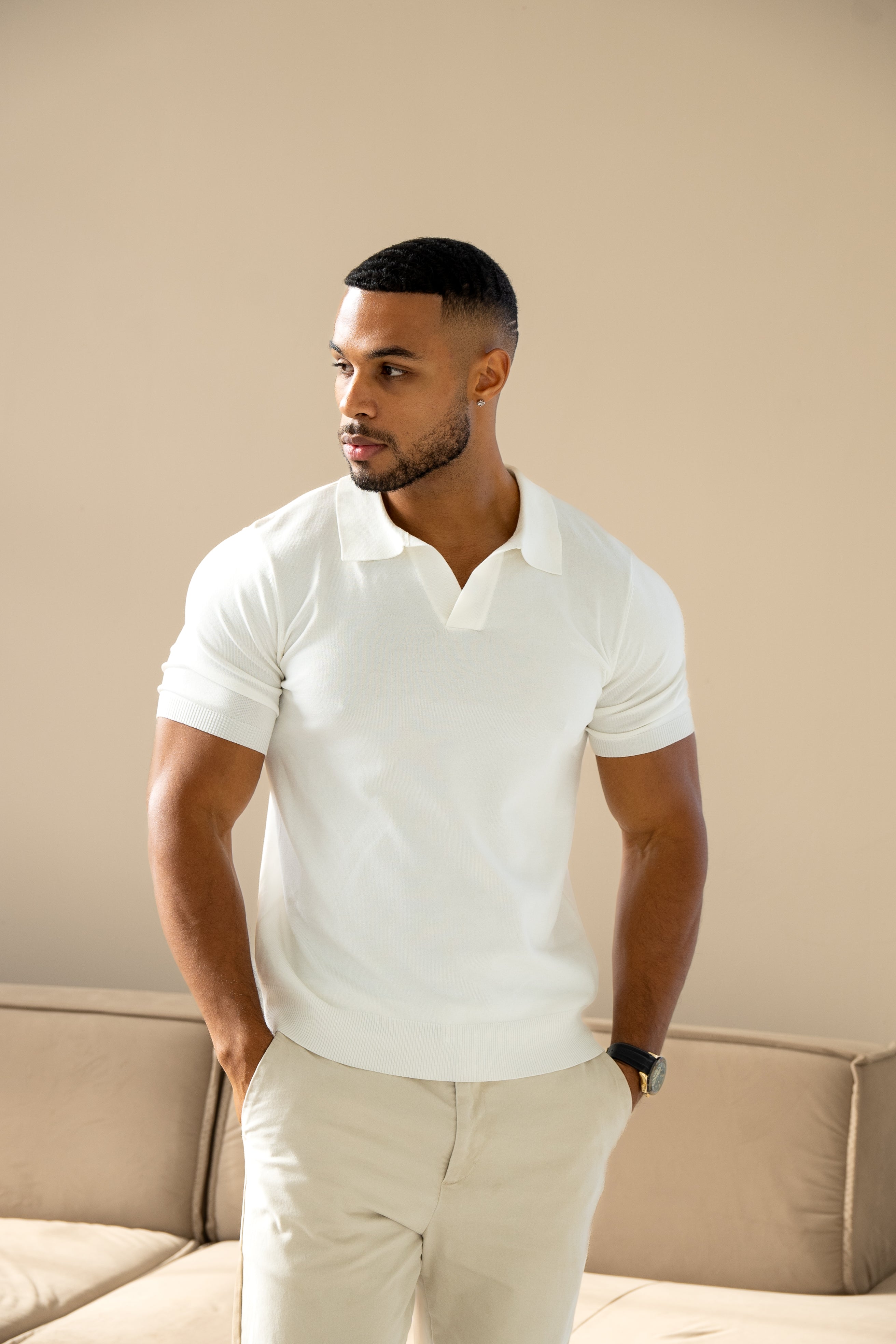 Poloshirt met Cubaanse Kraag - Wit