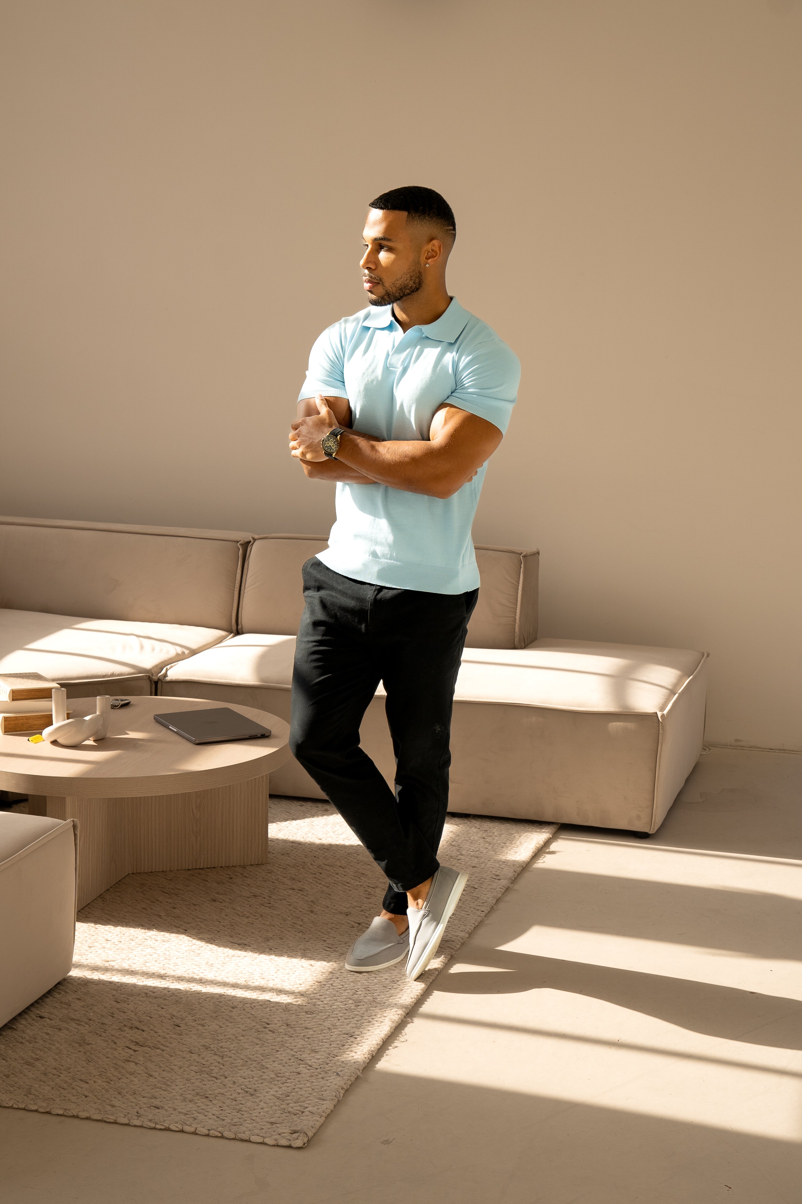 Poloshirt met Cubaanse Kraag - Babyblauw