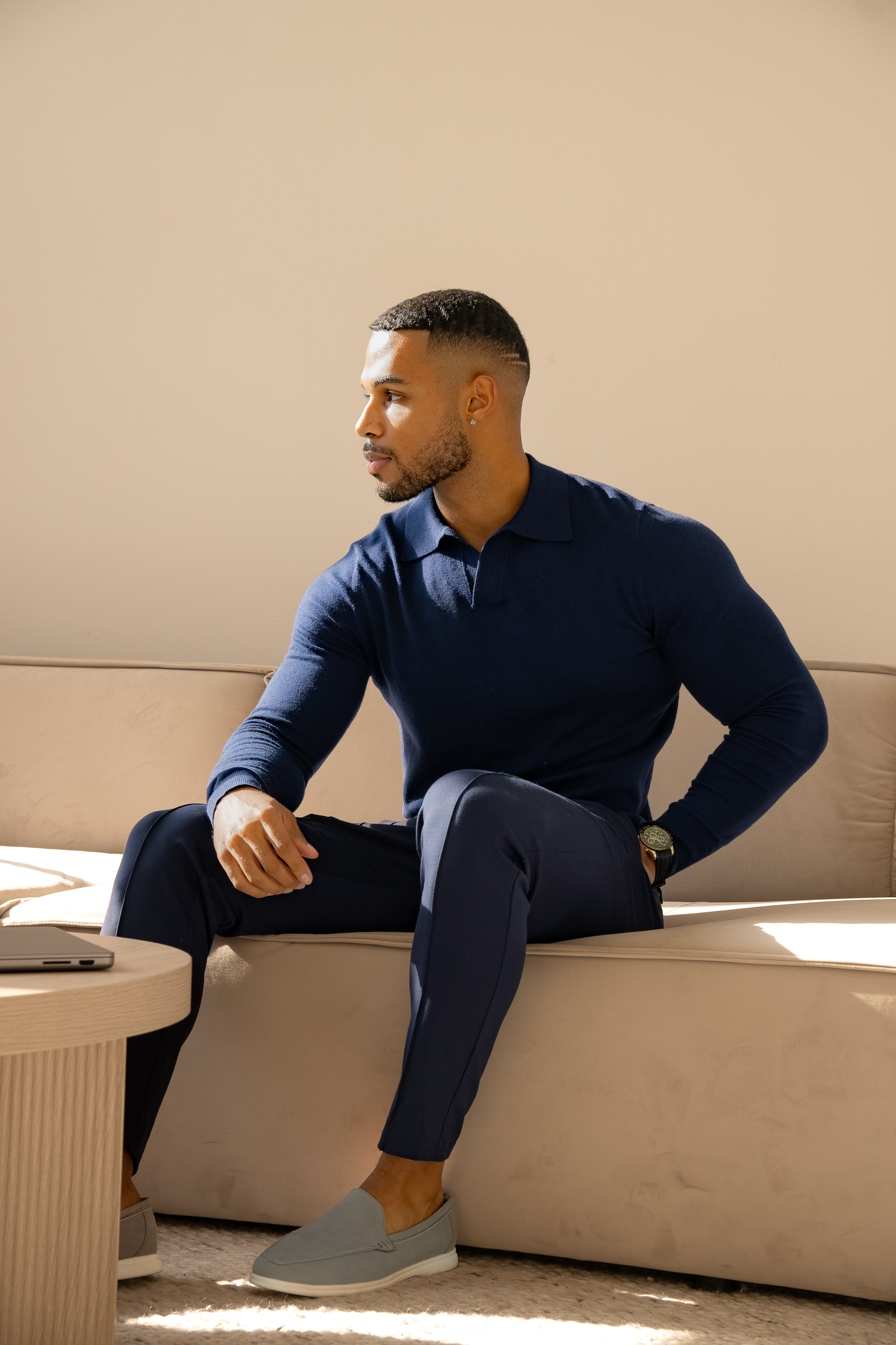 Rockefeller poloshirt met lange mouwen - marineblauw