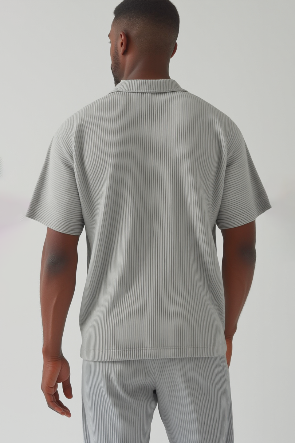 Geplooid overhemd - korte mouw - Lichtgrijs