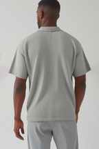 Geplooid overhemd - korte mouw - Lichtgrijs