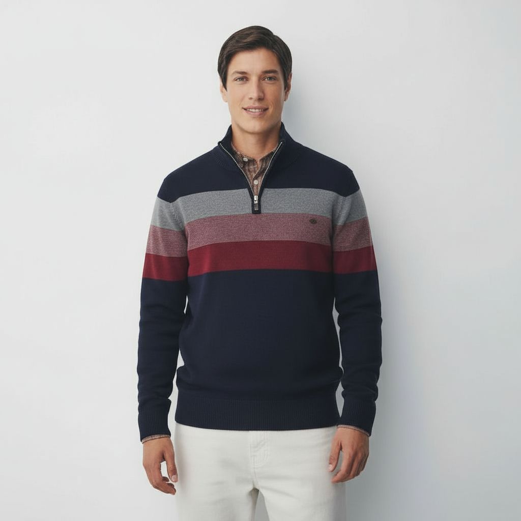Gestreifter Herren-Pullover mit Stehkragen - Stylische Strickwaren