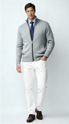 Strickjacke mit Reißverschluss für Herren - Pullover aus Baumwollmischung mit Kragen und Taschen für Frühling, Herbst und Winter