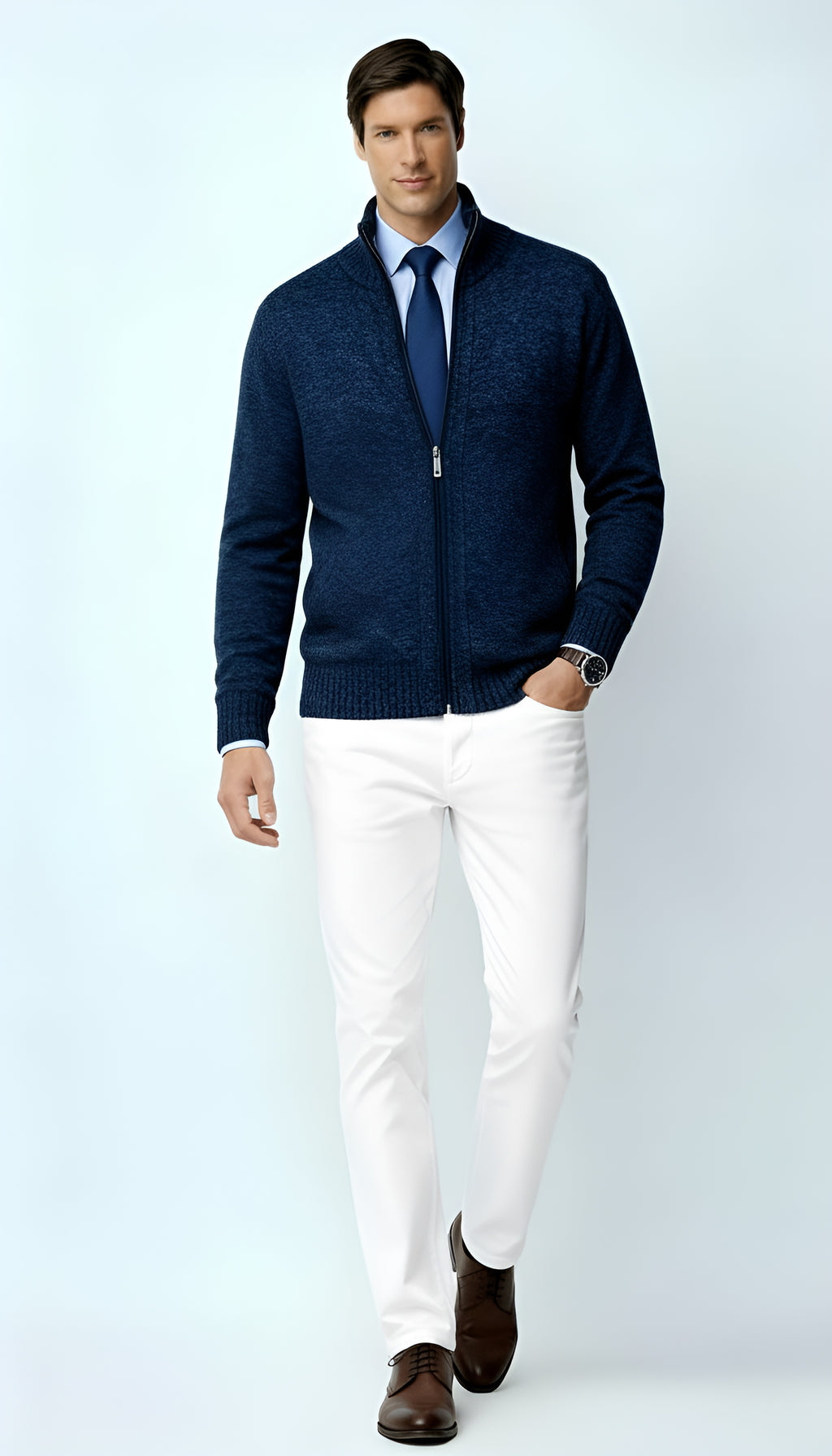Strickjacke mit Reißverschluss für Herren - Pullover aus Baumwollmischung mit Kragen und Taschen für Frühling, Herbst und Winter