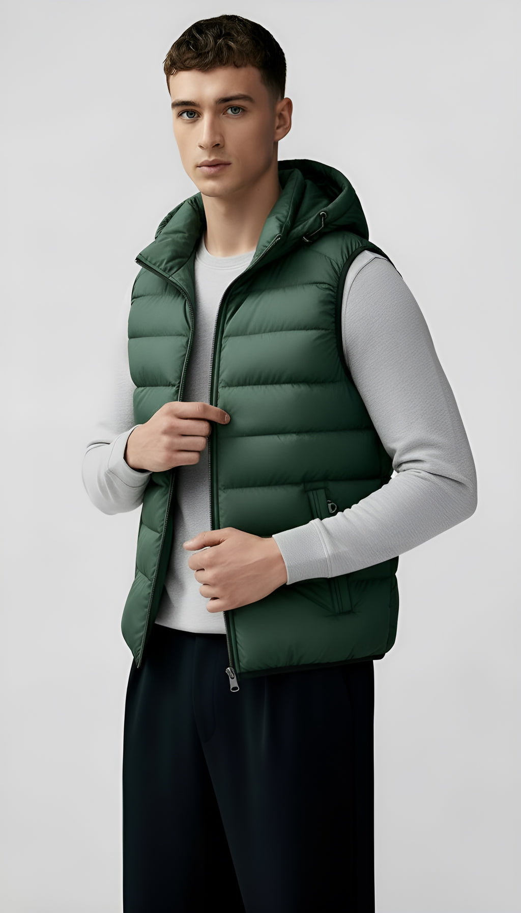 Men's Hooded Quilted Gilet - Leichte, wattierte Weste mit Reißverschlusstaschen
