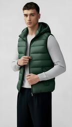 Men's Hooded Quilted Gilet - Leichte, wattierte Weste mit Reißverschlusstaschen