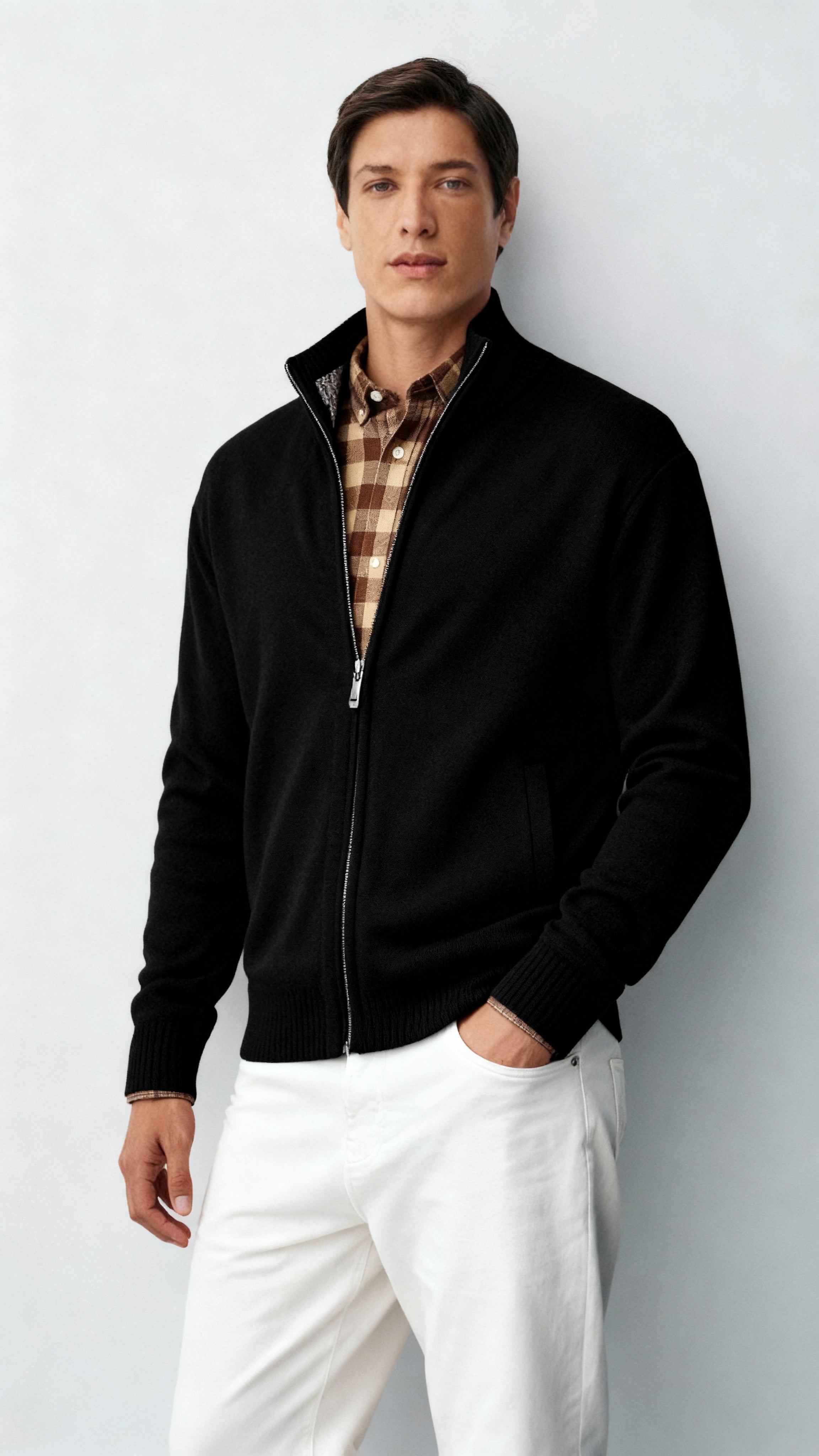Strickjacke mit Reißverschluss für Herren - Pullover aus Baumwollmischung mit Kragen und Taschen für Frühling, Herbst und Winter