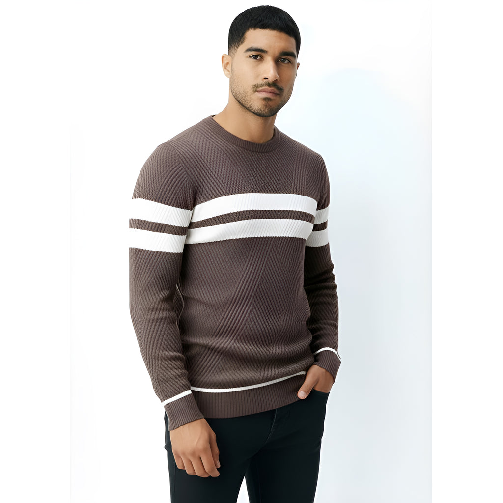 Herren-Rundhals-Pullover mit Streifendetail – Klassischer Strickpullover