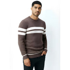 Herren-Rundhals-Pullover mit Streifendetail – Klassischer Strickpullover