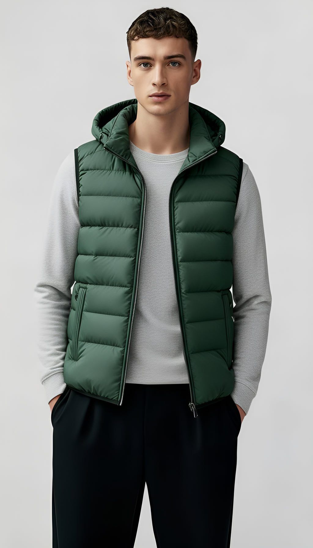 Men's Hooded Quilted Gilet - Leichte, wattierte Weste mit Reißverschlusstaschen