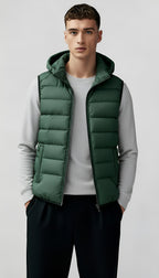 Men's Hooded Quilted Gilet - Leichte, wattierte Weste mit Reißverschlusstaschen