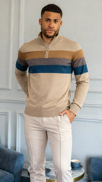 Gestreifter Herren-Pullover mit Stehkragen - Stylische Strickwaren