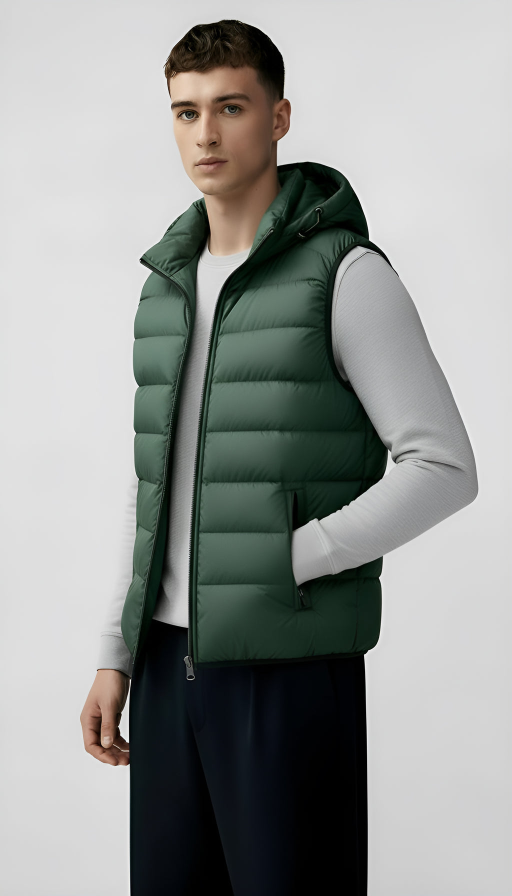 Men's Hooded Quilted Gilet - Leichte, wattierte Weste mit Reißverschlusstaschen