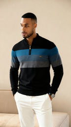 Gestreifter Herren-Pullover mit Stehkragen - Stylische Strickwaren