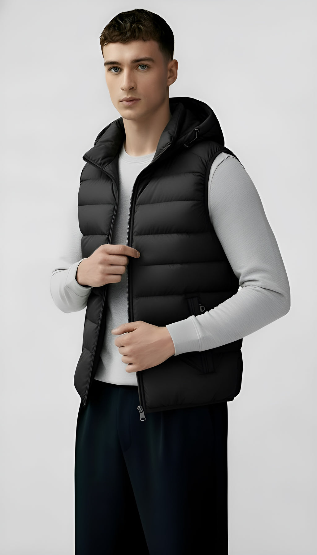 Men's Hooded Quilted Gilet - Leichte, wattierte Weste mit Reißverschlusstaschen