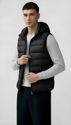 Men's Hooded Quilted Gilet - Leichte, wattierte Weste mit Reißverschlusstaschen