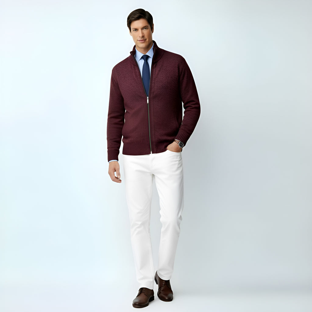 Strickjacke mit Reißverschluss für Herren - Pullover aus Baumwollmischung mit Kragen und Taschen für Frühling, Herbst und Winter