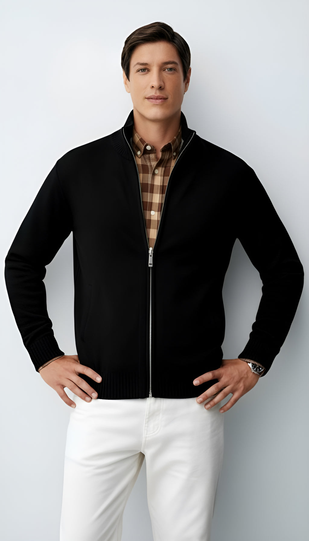 Strickjacke mit Reißverschluss für Herren - Pullover aus Baumwollmischung mit Kragen und Taschen für Frühling, Herbst und Winter