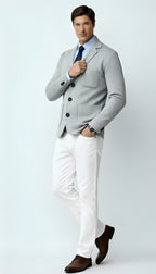Herren Strickblazer – Smart Casual Strickjacke mit Kerbkragen und Knopfverschluss