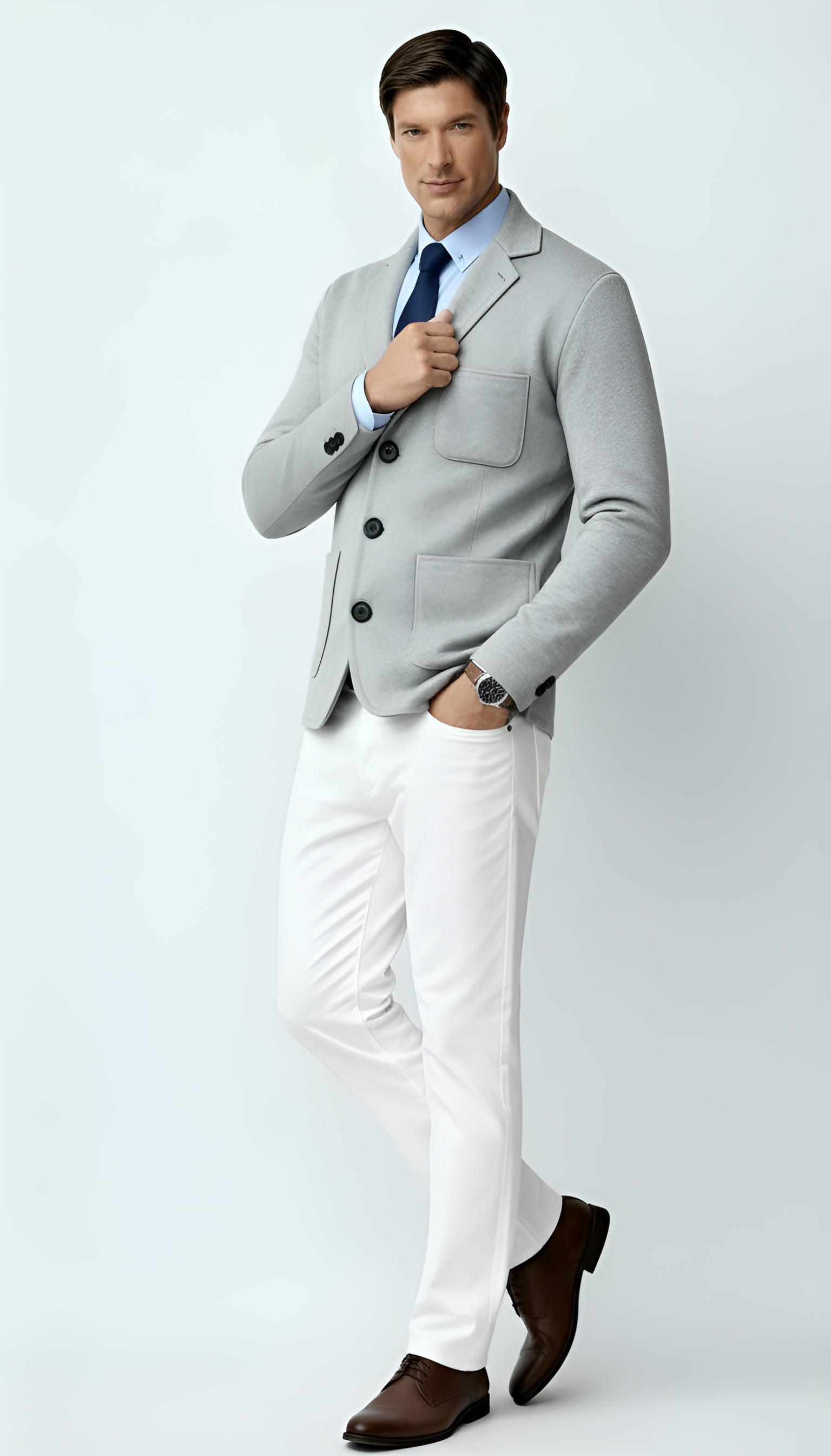 Blazer tricoté pour homme – Veste en maille décontractée chic avec revers crantés et fermeture à boutons