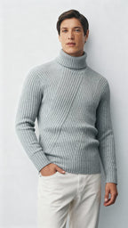 Herren-Rippenstrickpullover mit Rollkragen - Pullover aus Wollmischung für Smart-Casual & Winterkleidung
